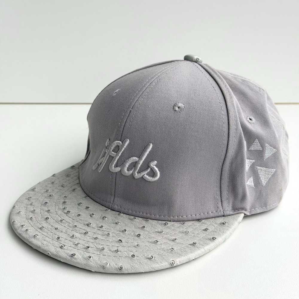 JAEFIELDS Logo Hat Grey Ostrich Brim Embroidered Portland OR Flat Brim Ball Cap